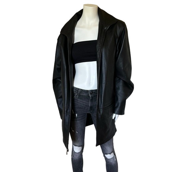 Stunning Oversized Vintage Boyfriend Black Leather Coat Jacket - Picture 3 of 12